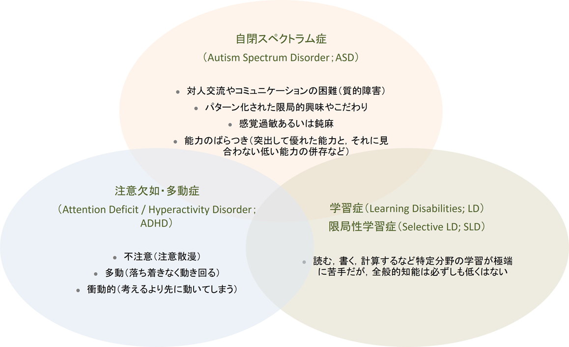 主な発達障害の中心的症状